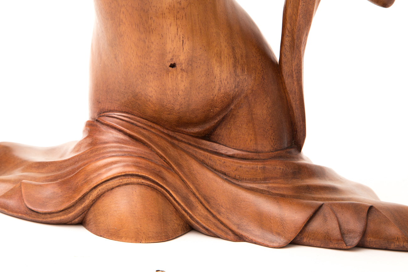 Hand Carved Sculpture Of Seated Female By Wayan Rendah