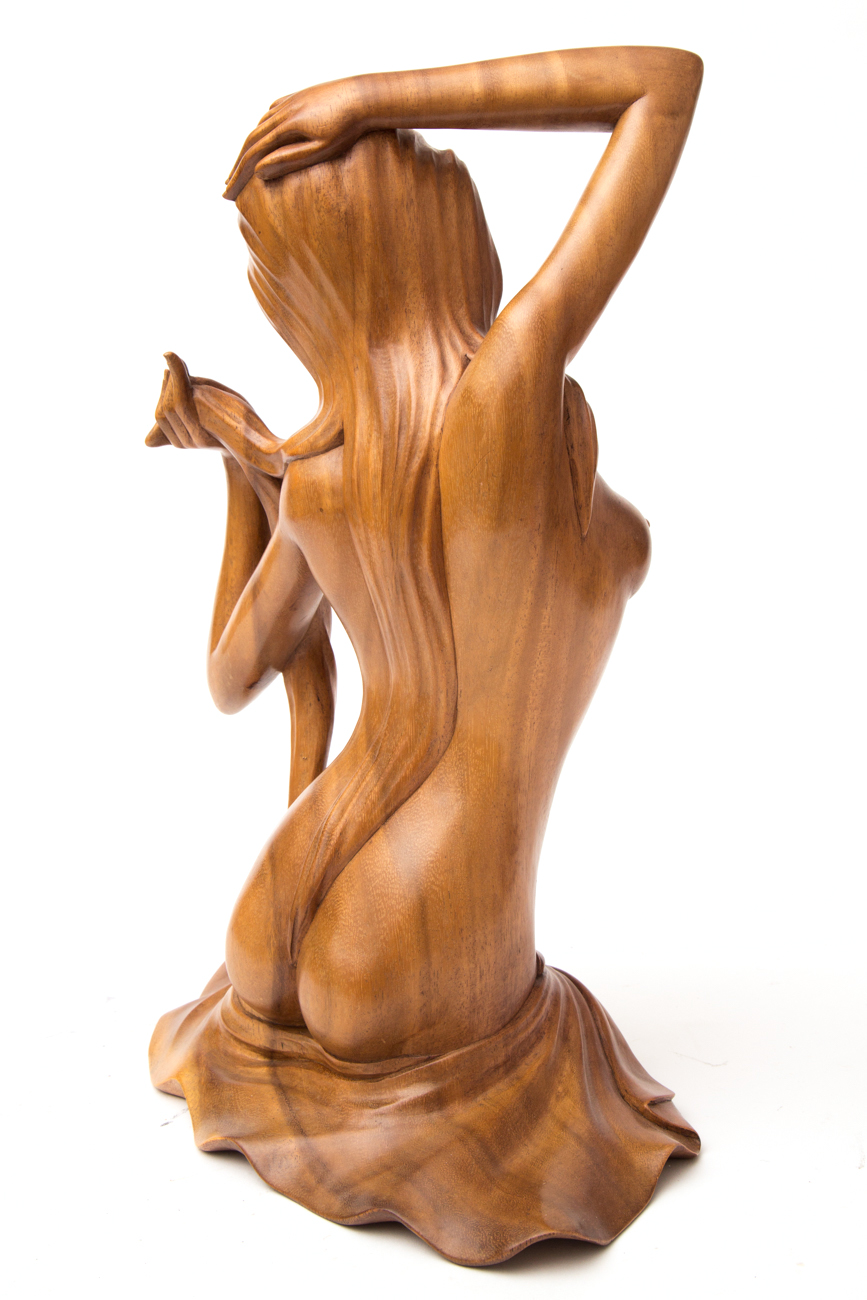 Hand Carved Sculpture Of Seated Female By Wayan Rendah