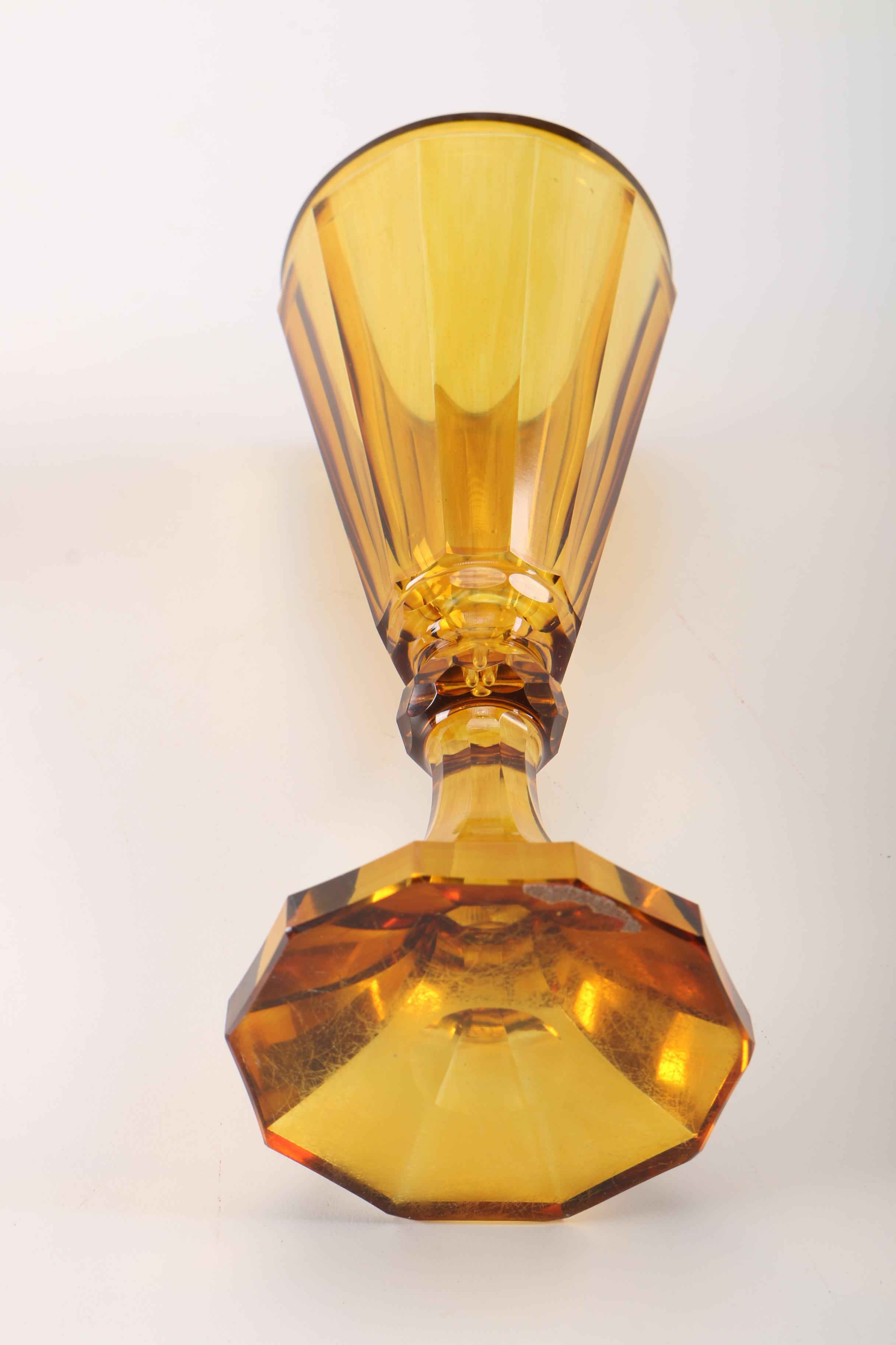 Pair of Amber-Colored Glass Lidded Urns