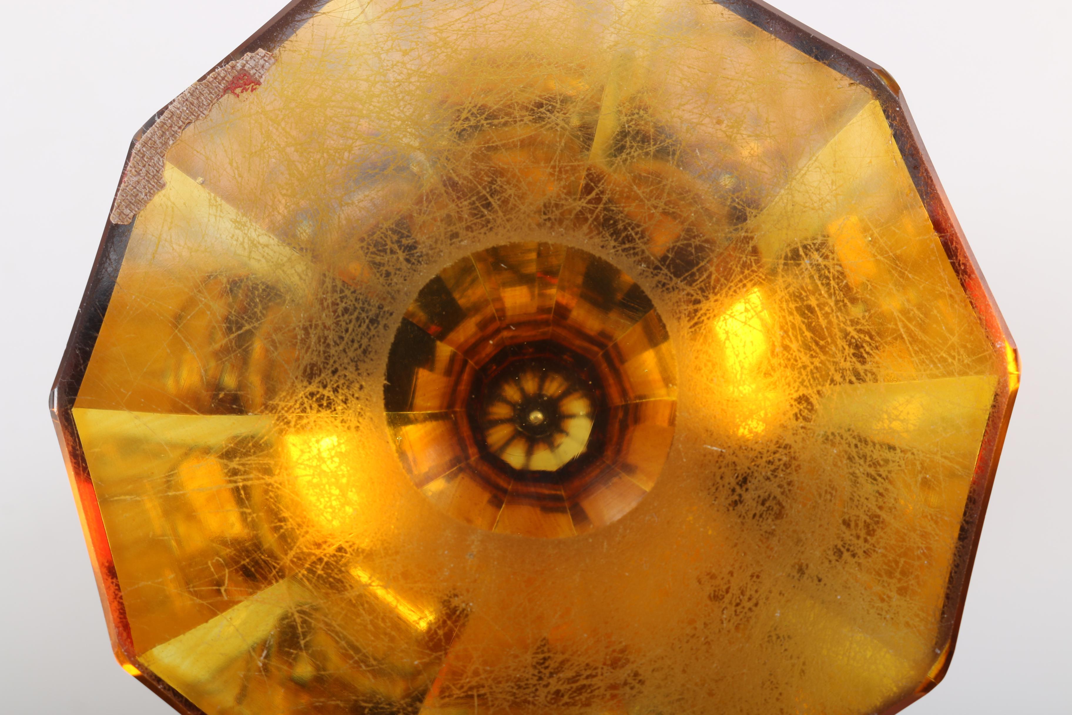 Pair of Amber-Colored Glass Lidded Urns