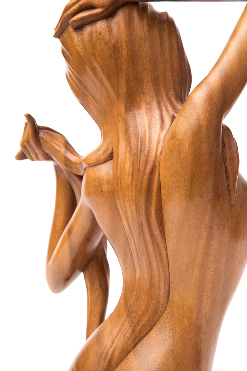 Hand Carved Sculpture Of Seated Female By Wayan Rendah