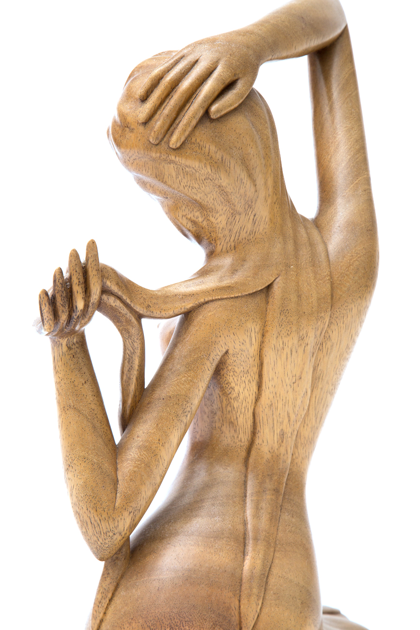 Wayan Rendah Hand Carved Wooden Sculpture Of Seated Female