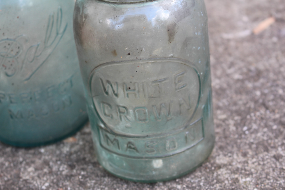 Antique and Vintage Mason Jars and Wooden Pepsi Box