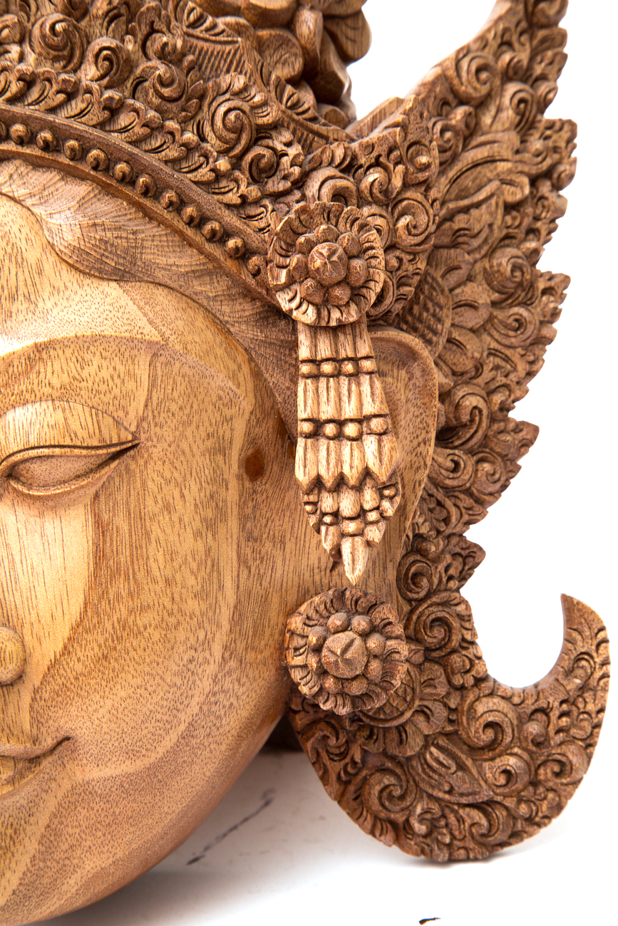 Hand Carved Indonesian Suar Wood Mask By Nyoman Subrata