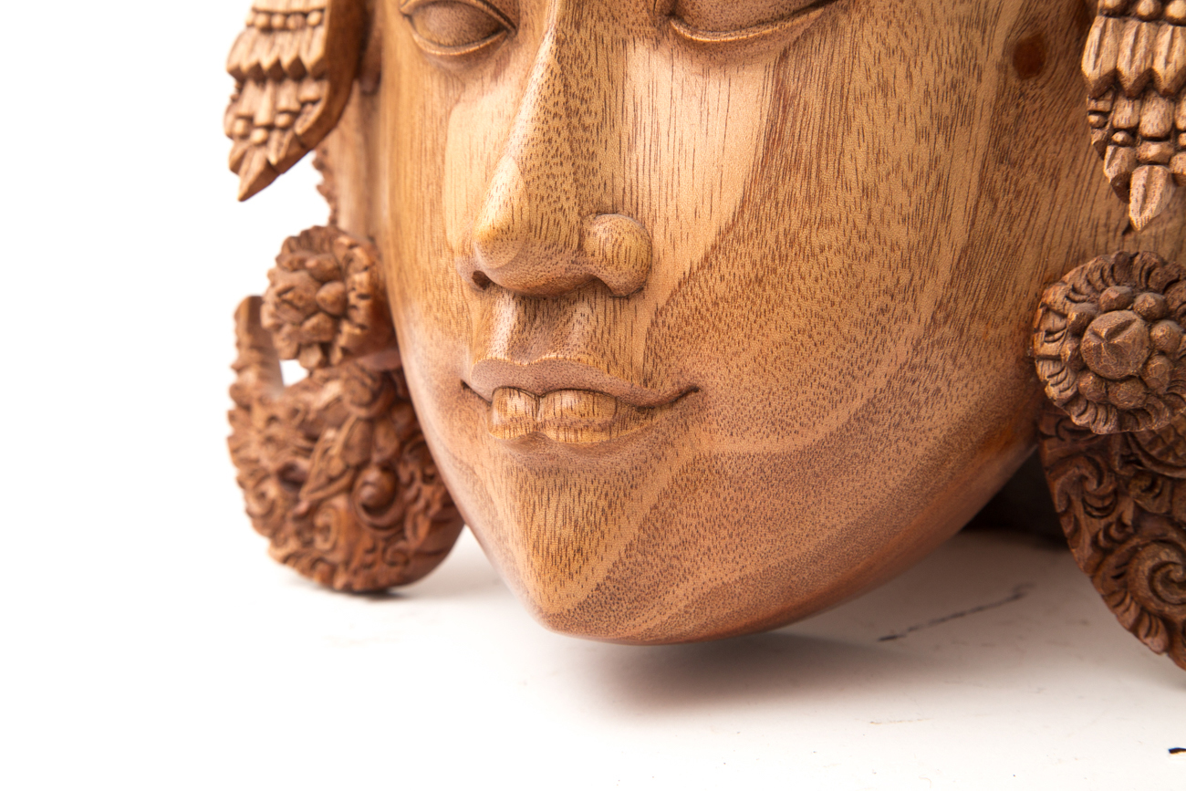 Hand Carved Indonesian Suar Wood Mask By Nyoman Subrata