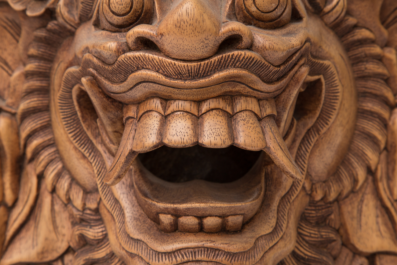 "Rahwana King of Alengka" Hand Carved Suar Wood Mask by Nyoman Subrata