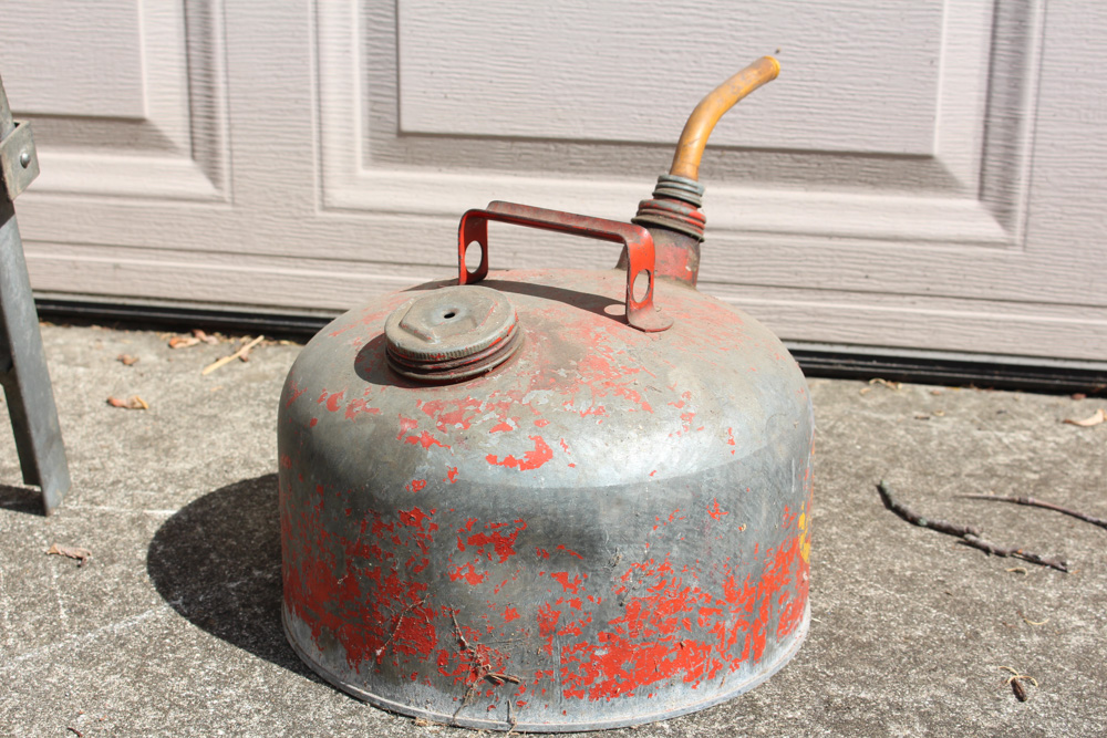 Vintage Metal "Men Working" Sign With Gas Can