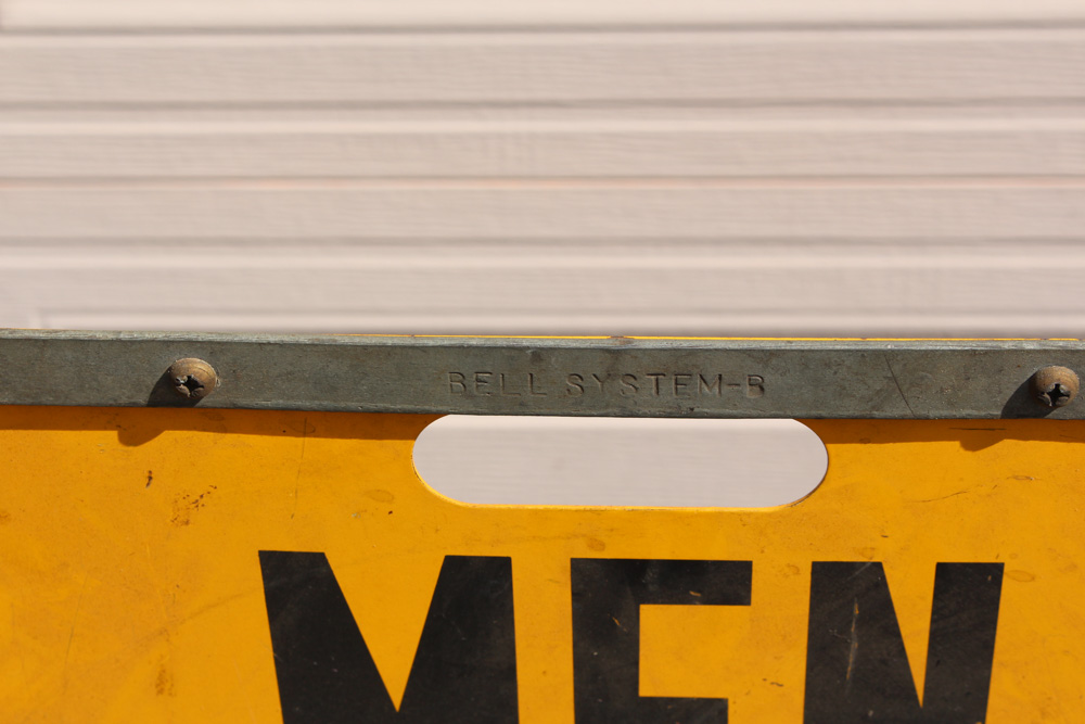 Vintage Metal "Men Working" Sign With Gas Can