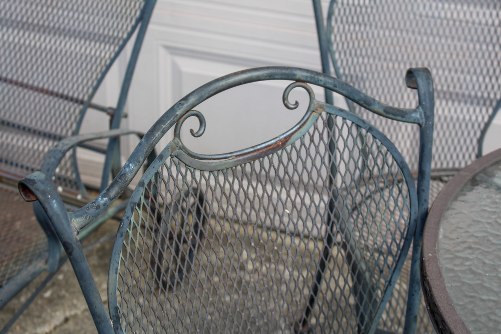 Set of Wrought Iron Chairs with Side Table