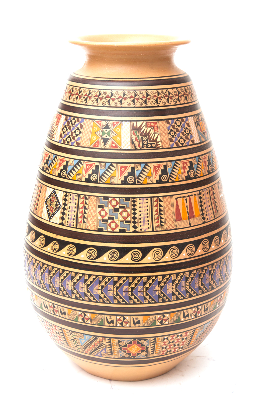 Pair Of Hand Painted Clay Vases