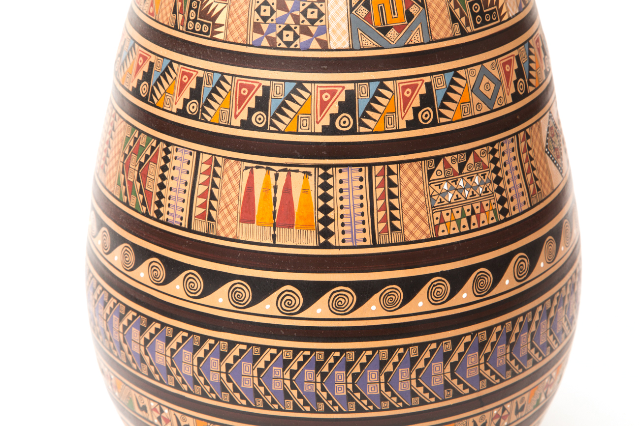 Pair Of Hand Painted Clay Vases