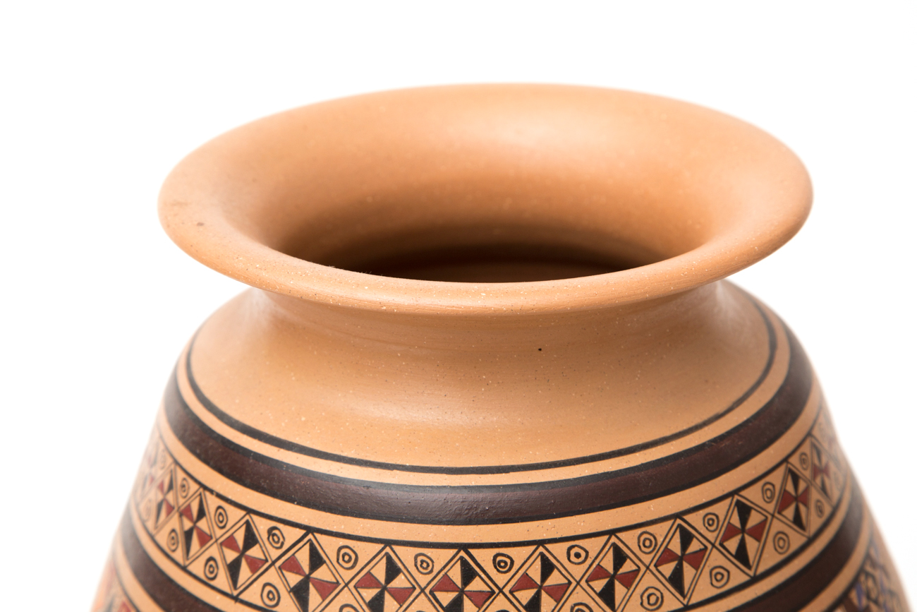 Pair Of Hand Painted Clay Vases