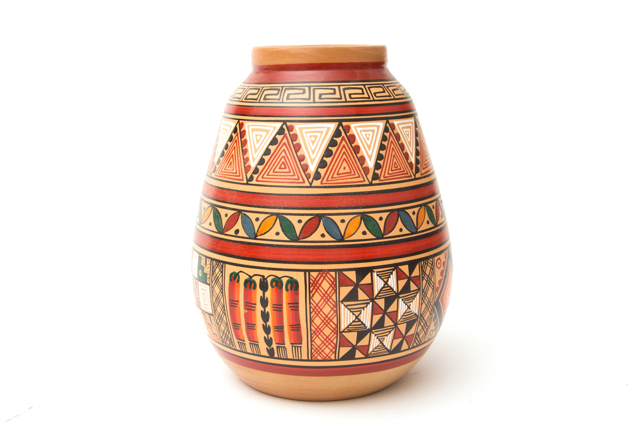 Pair Of Hand Painted Clay Vases