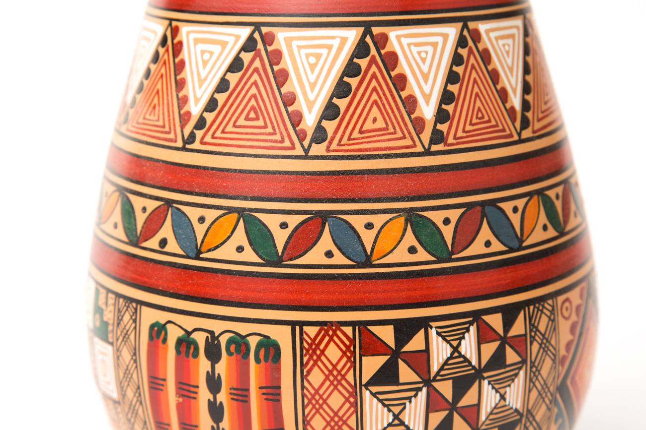 Pair Of Hand Painted Clay Vases