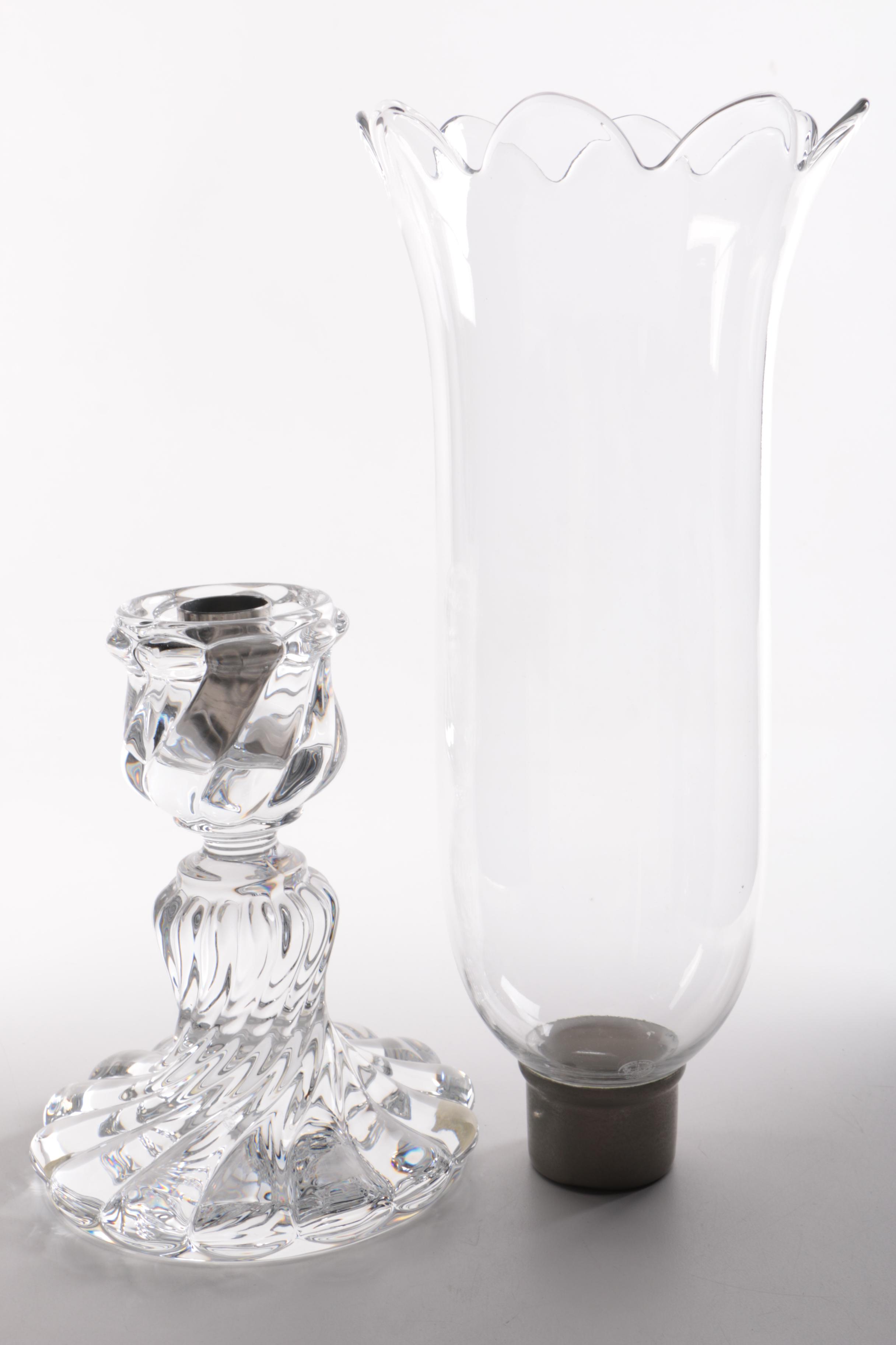 Baccarat "Swirl" Candlestick With Hurricane Shade