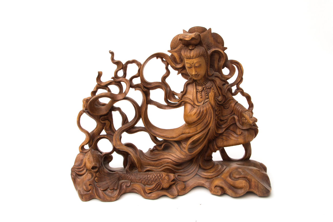 Hand Carved Wooden Sculpture Of Indonesian Goddess