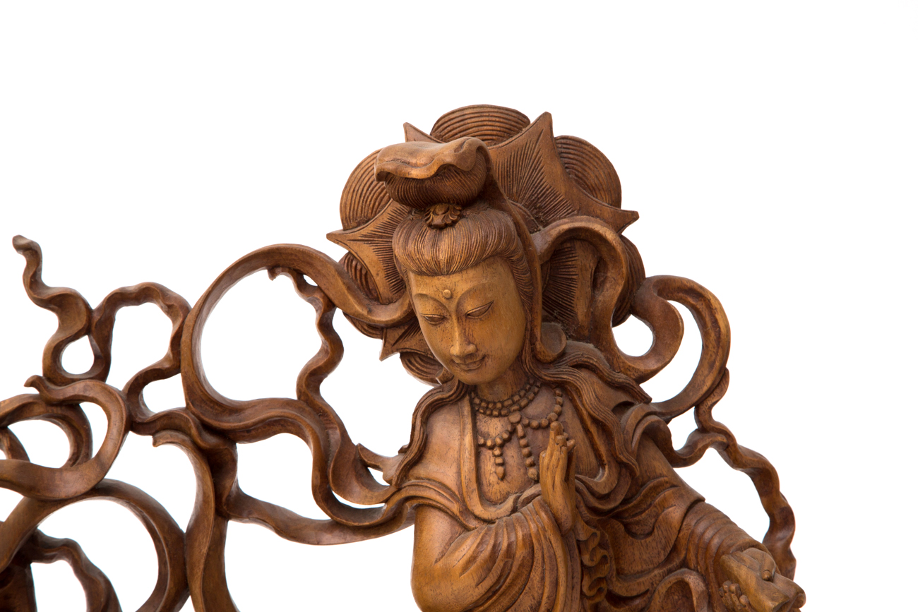 Hand Carved Wooden Sculpture Of Indonesian Goddess