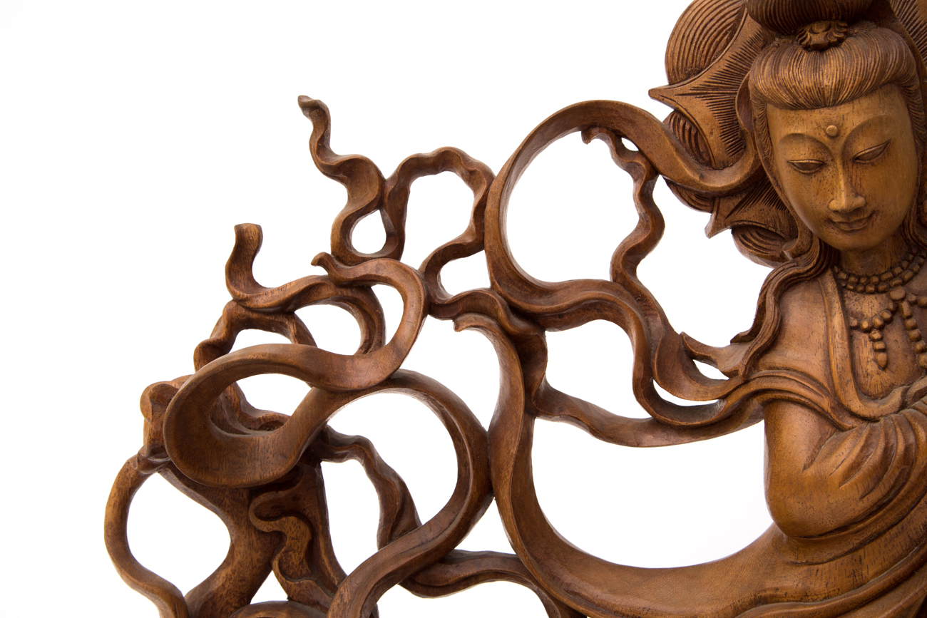 Hand Carved Wooden Sculpture Of Indonesian Goddess