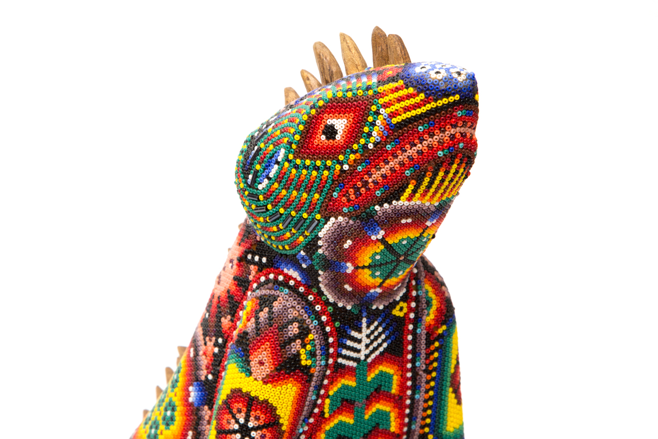 Wooden Skull With Hand Beaded Lizard By Florentino