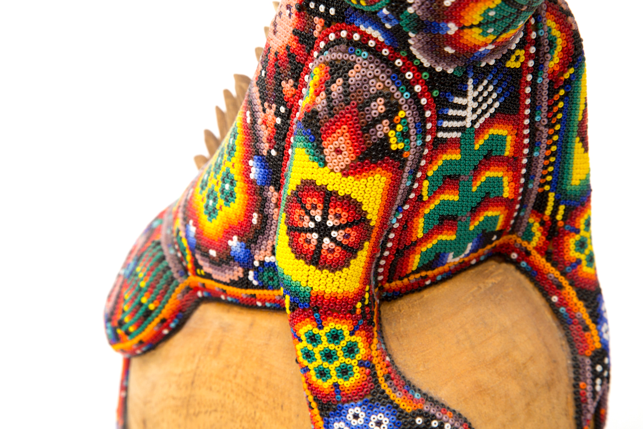 Wooden Skull With Hand Beaded Lizard By Florentino