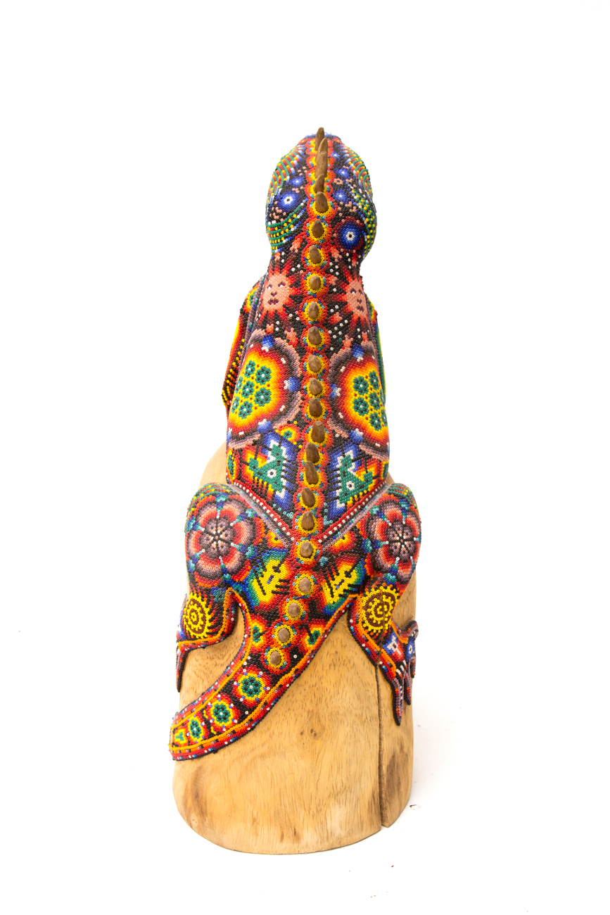 Wooden Skull With Hand Beaded Lizard By Florentino