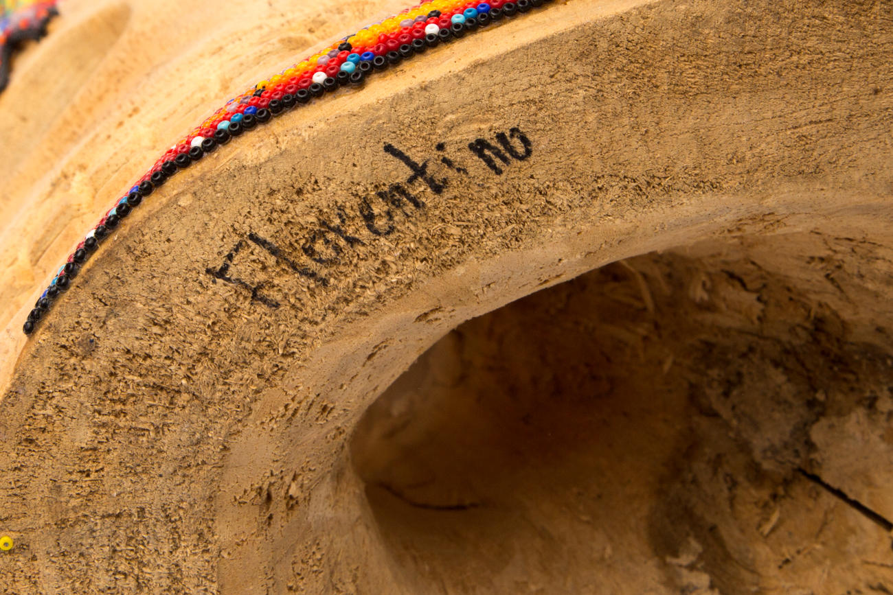 Wooden Skull With Hand Beaded Lizard By Florentino