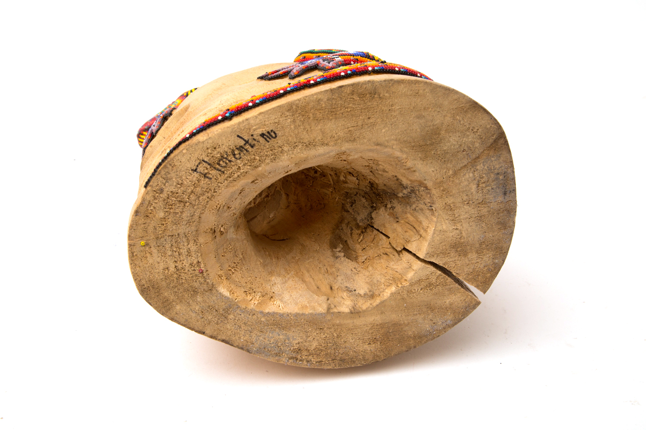 Wooden Skull With Hand Beaded Lizard By Florentino
