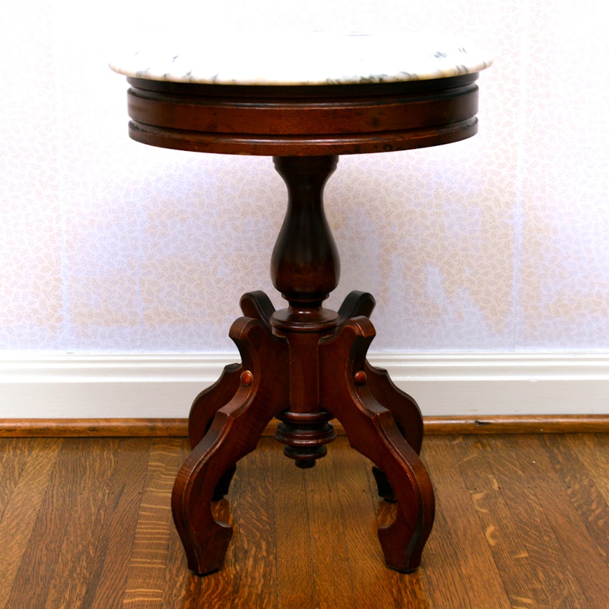 Victorian Eastlake Inspired Marble Top Accent Table