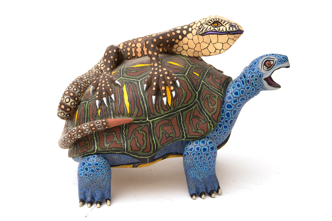 Colorful Turtle And Lizard Sculpture By Eleazar Morales