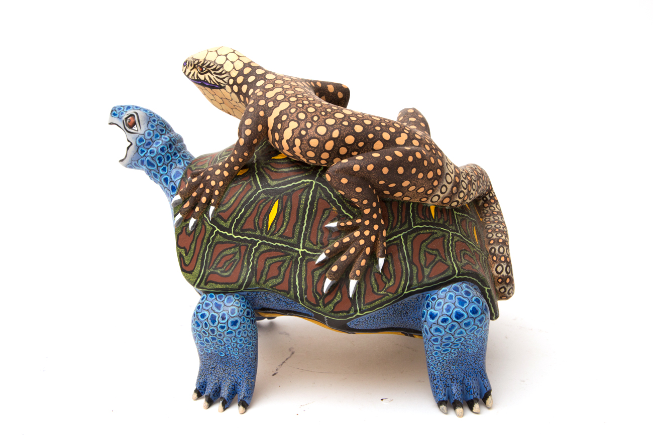 Colorful Turtle And Lizard Sculpture By Eleazar Morales