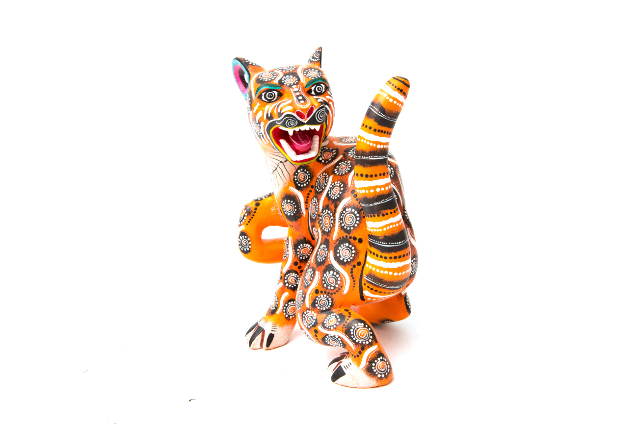 Manuel Cruz Prudencio Oaxacan Hand Painted Wood Carving Of A Cat