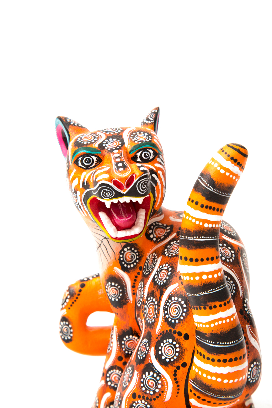 Manuel Cruz Prudencio Oaxacan Hand Painted Wood Carving Of A Cat