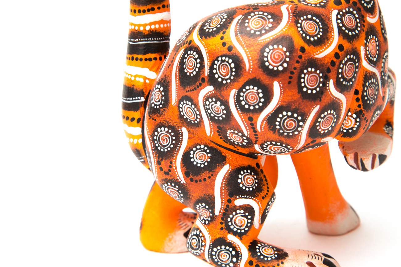 Manuel Cruz Prudencio Oaxacan Hand Painted Wood Carving Of A Cat