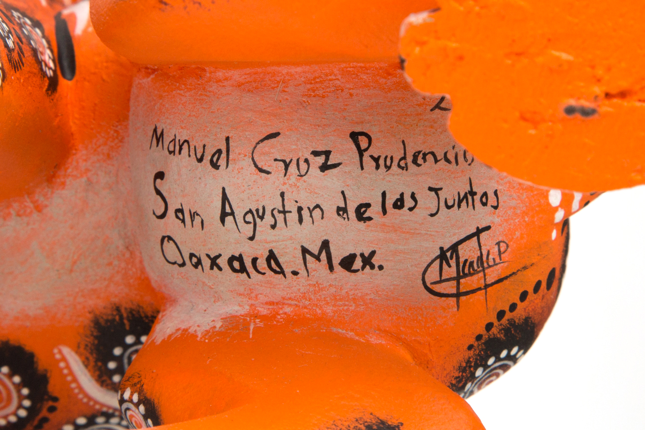 Manuel Cruz Prudencio Oaxacan Hand Painted Wood Carving Of A Cat