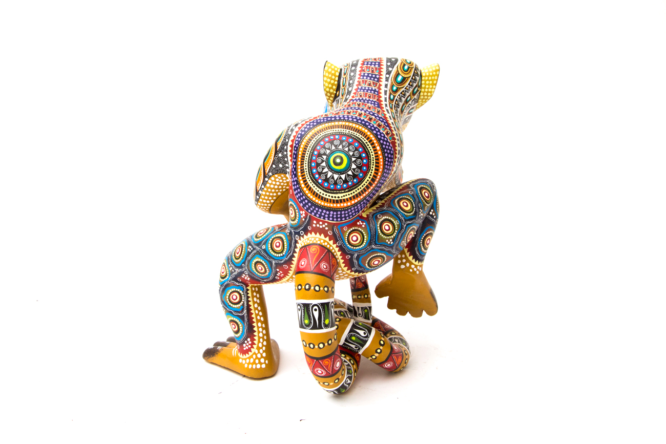 Manuel Cruz Prudencio Oaxacan Hand Painted Wood Carving Of Saxophone Playing Monkey