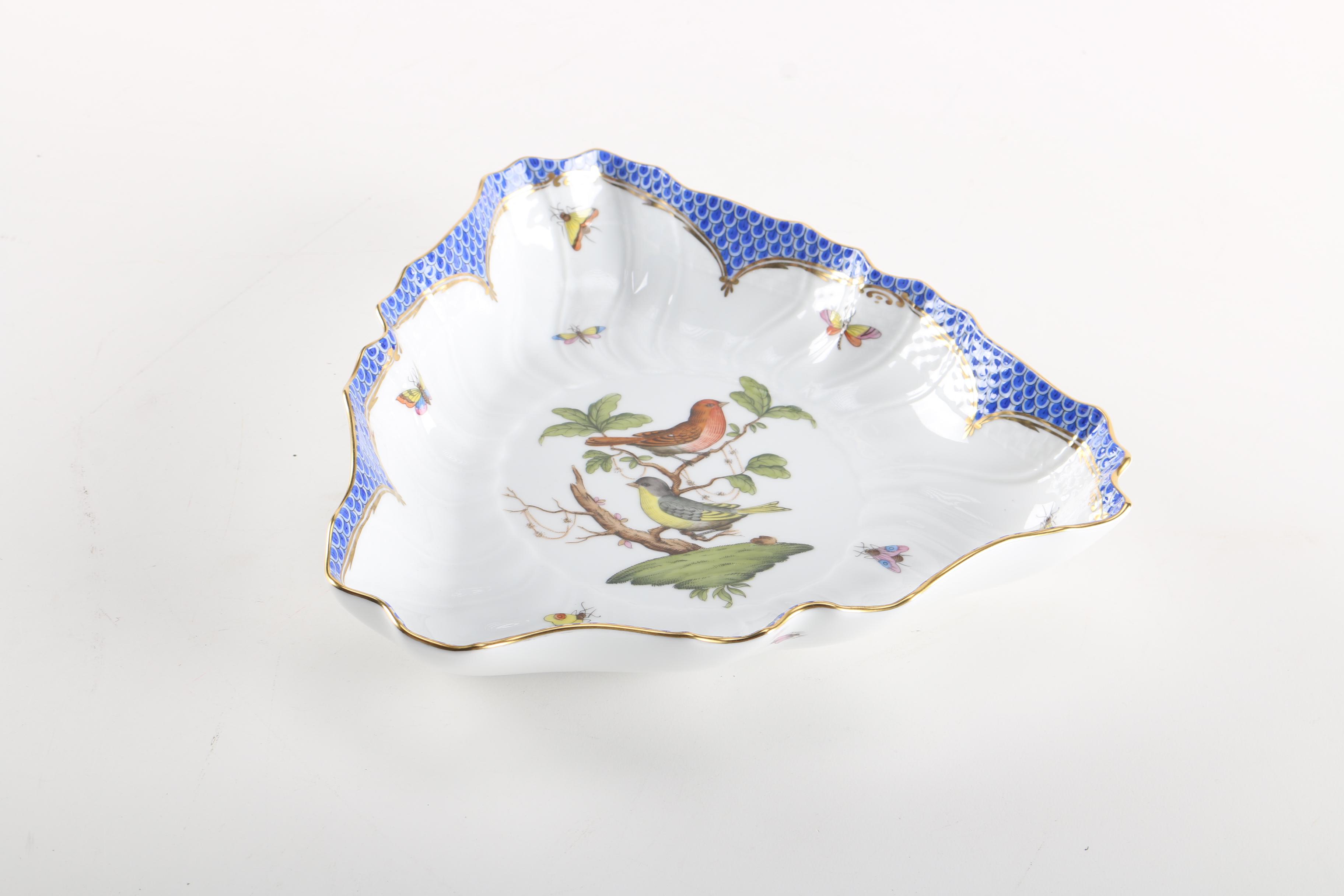 Herend Hungary “Rothschild Bird” Triangular Serving Dish