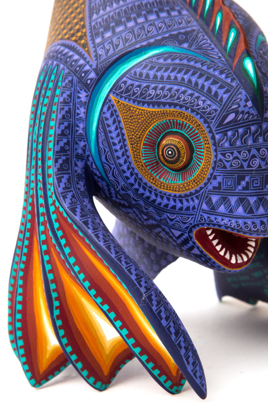 Jacobo + Maria Angeles Oaxacan Painted Wood Carving Of Fish