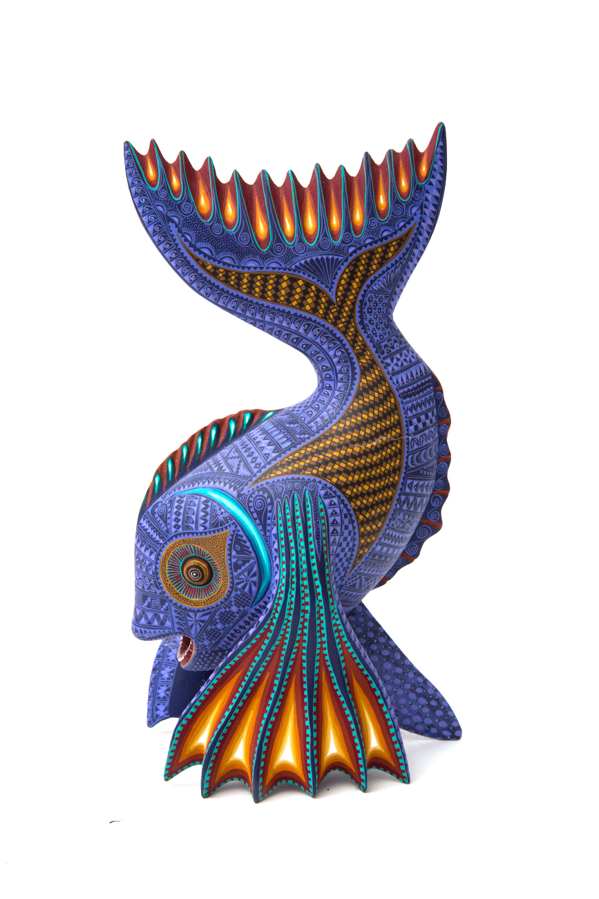 Jacobo + Maria Angeles Oaxacan Painted Wood Carving Of Fish