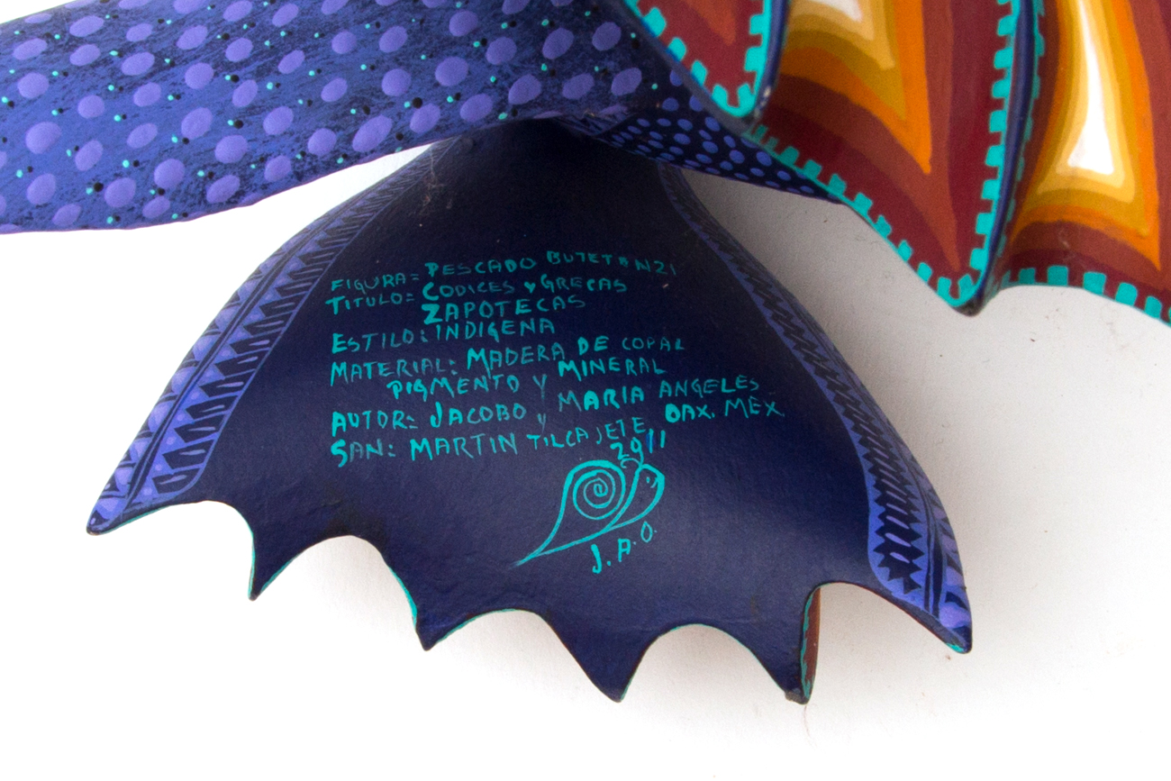 Jacobo + Maria Angeles Oaxacan Painted Wood Carving Of Fish