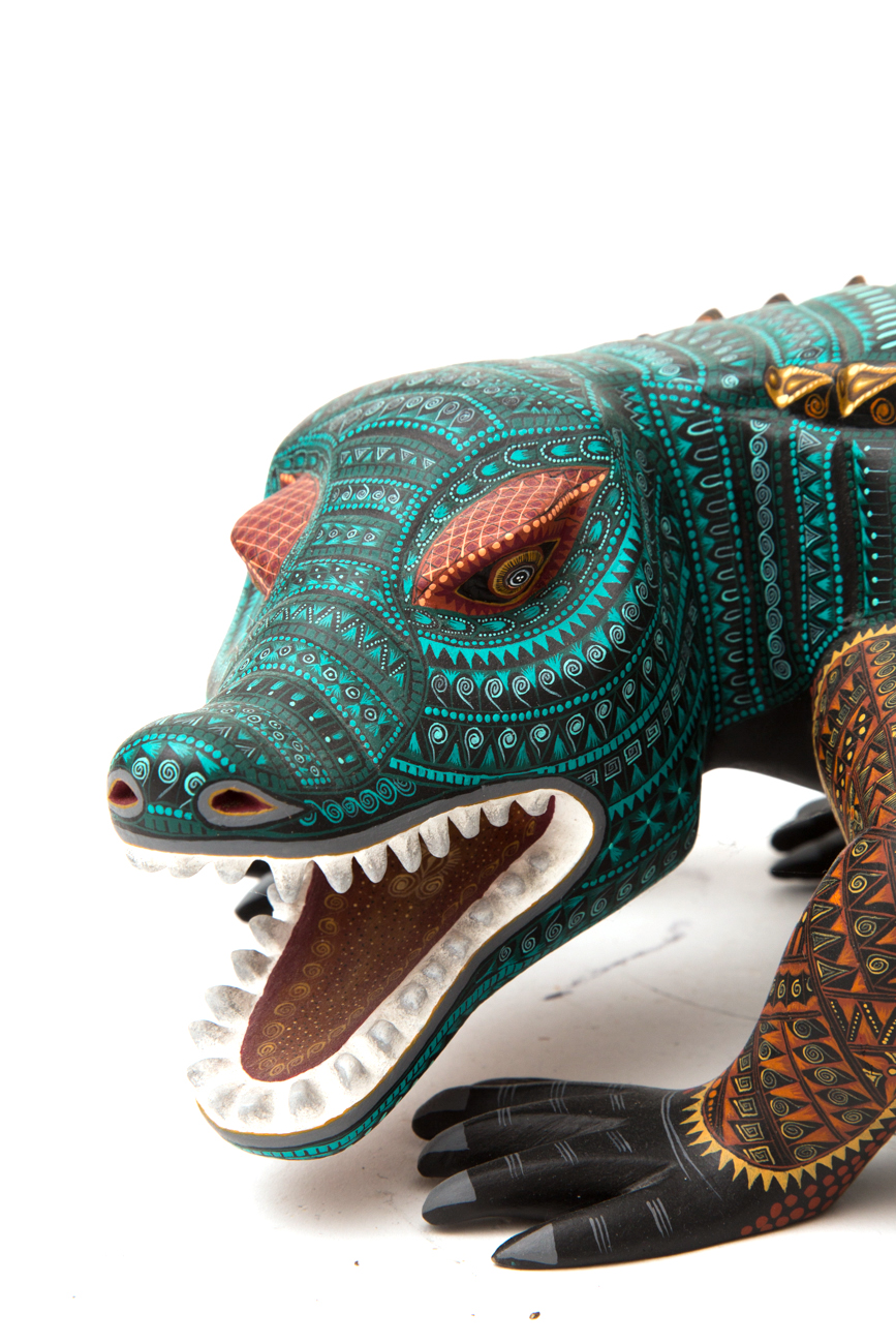 Jacobo + Maria Angeles Oaxacan Painted Wood Carving Of Reptile