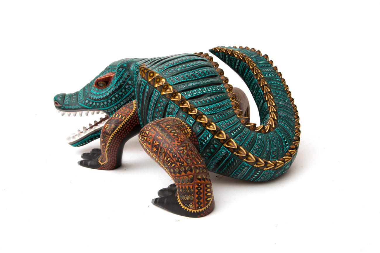 Jacobo + Maria Angeles Oaxacan Painted Wood Carving Of Reptile