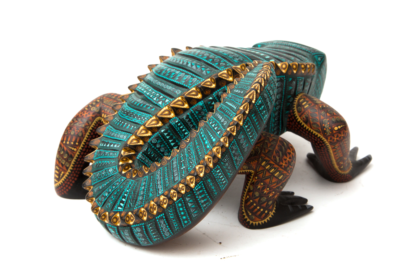 Jacobo + Maria Angeles Oaxacan Painted Wood Carving Of Reptile