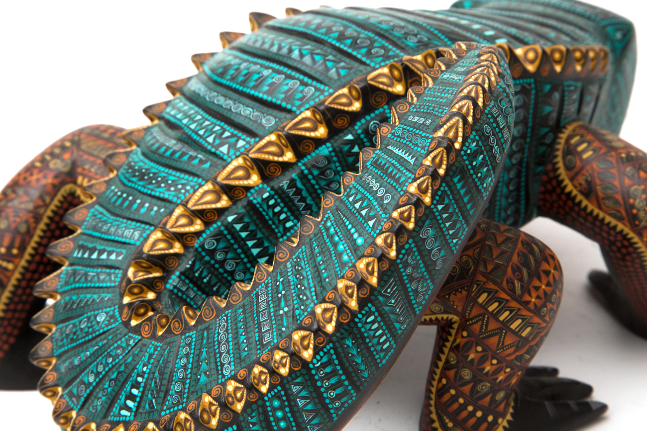 Jacobo + Maria Angeles Oaxacan Painted Wood Carving Of Reptile