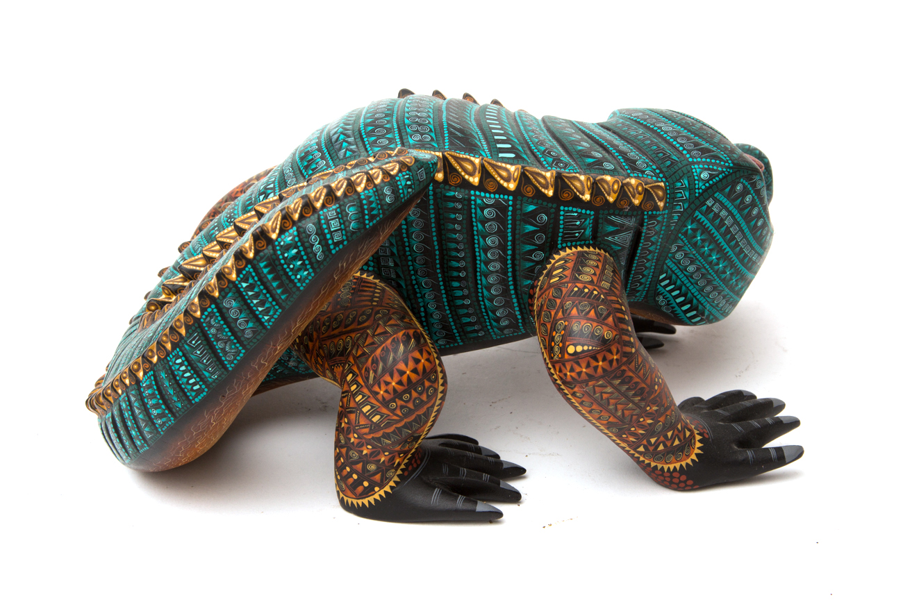 Jacobo + Maria Angeles Oaxacan Painted Wood Carving Of Reptile