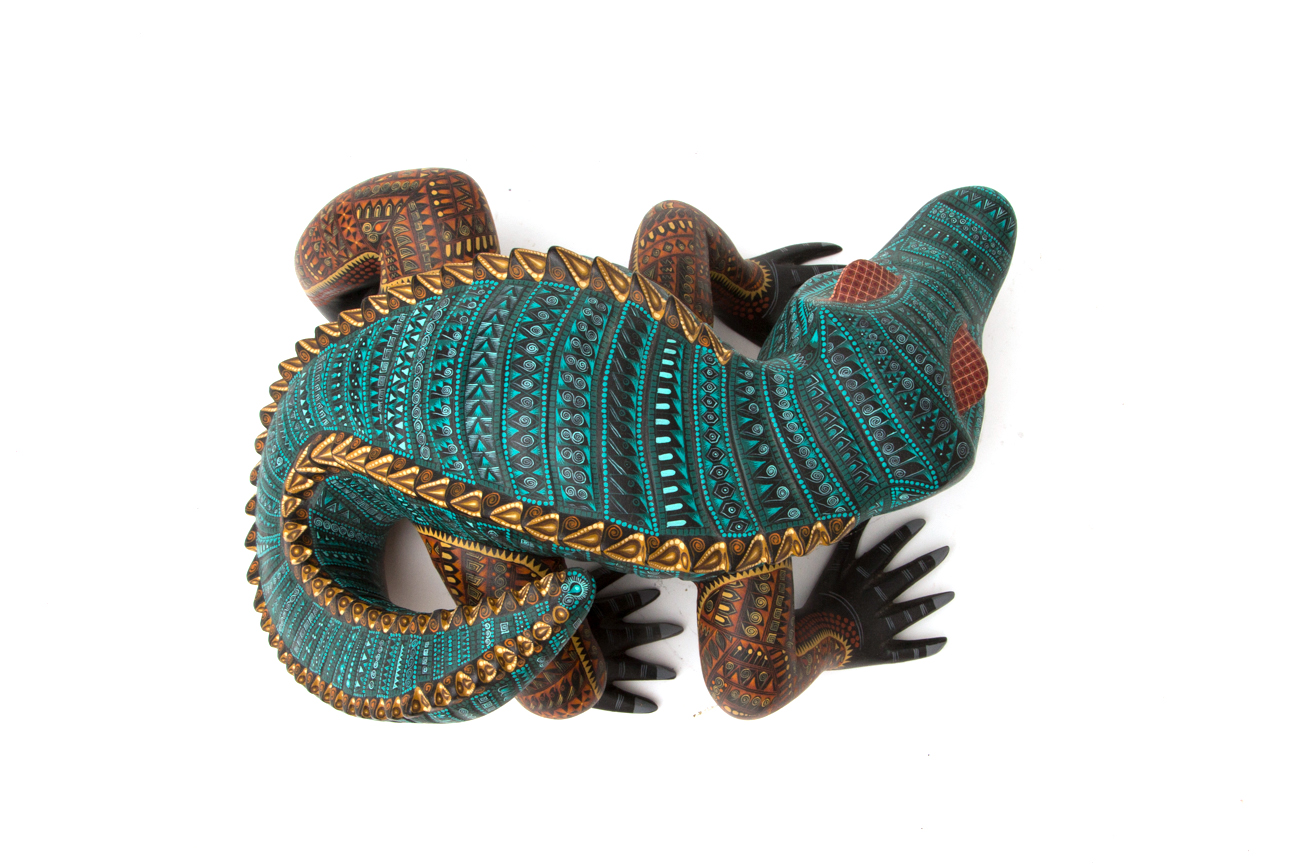 Jacobo + Maria Angeles Oaxacan Painted Wood Carving Of Reptile