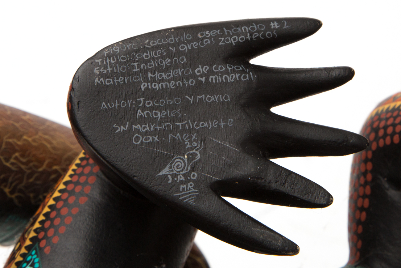 Jacobo + Maria Angeles Oaxacan Painted Wood Carving Of Reptile