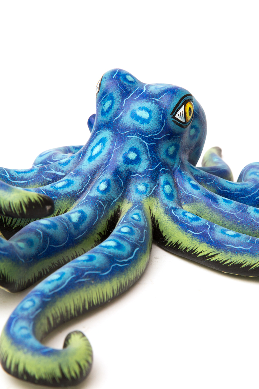Eleazar Morales Oaxacan Hand Painted Wood Carving Of An Octopus