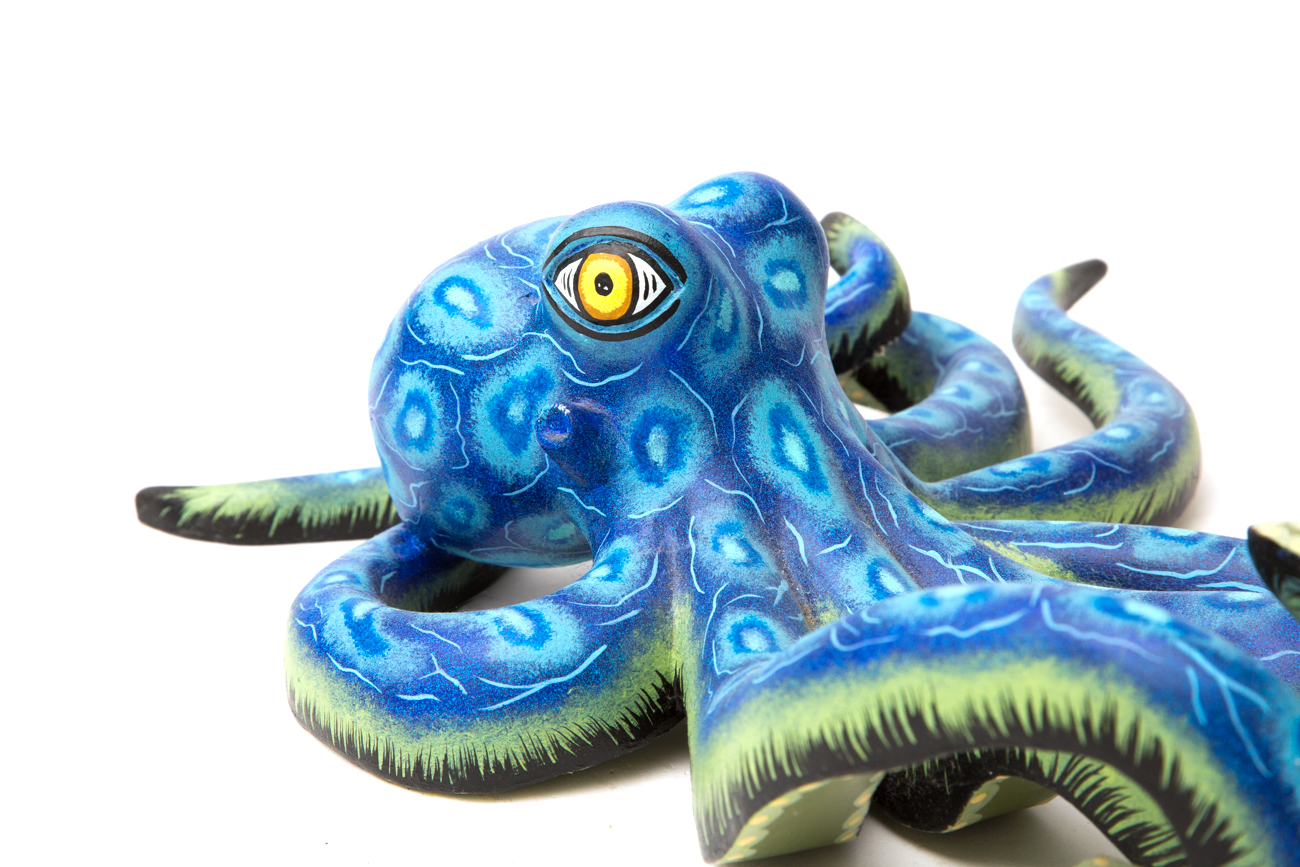 Eleazar Morales Oaxacan Hand Painted Wood Carving Of An Octopus