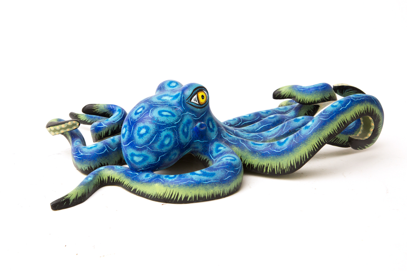 Eleazar Morales Oaxacan Hand Painted Wood Carving Of An Octopus