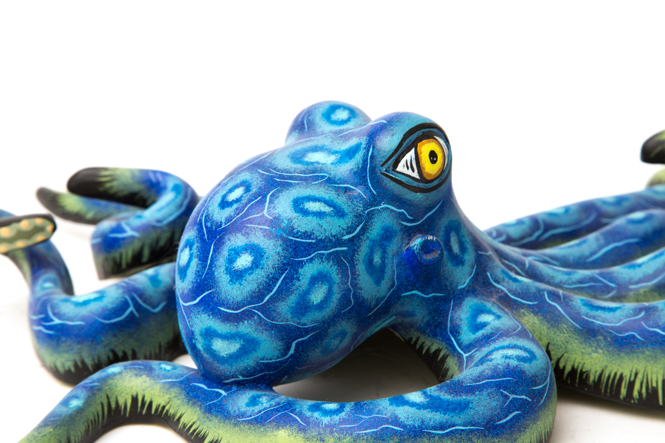Eleazar Morales Oaxacan Hand Painted Wood Carving Of An Octopus